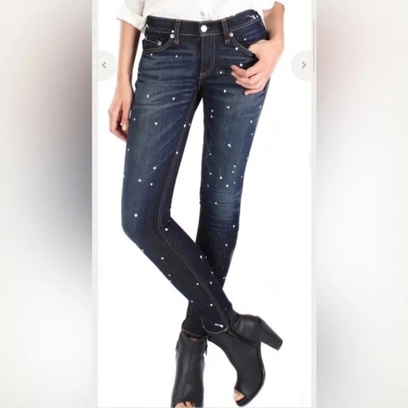 Rag & Bone Skinny Jean in an Field Splatter Raw Hem Denim Size 32 - Picture 1 of 8